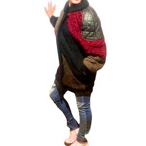 Vintage Coatigan Long Knit Leather Sweater Jacket Small
